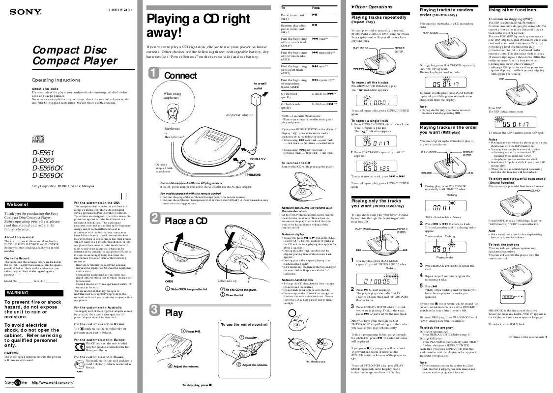 Mode d'emploi SONY D-E559CK