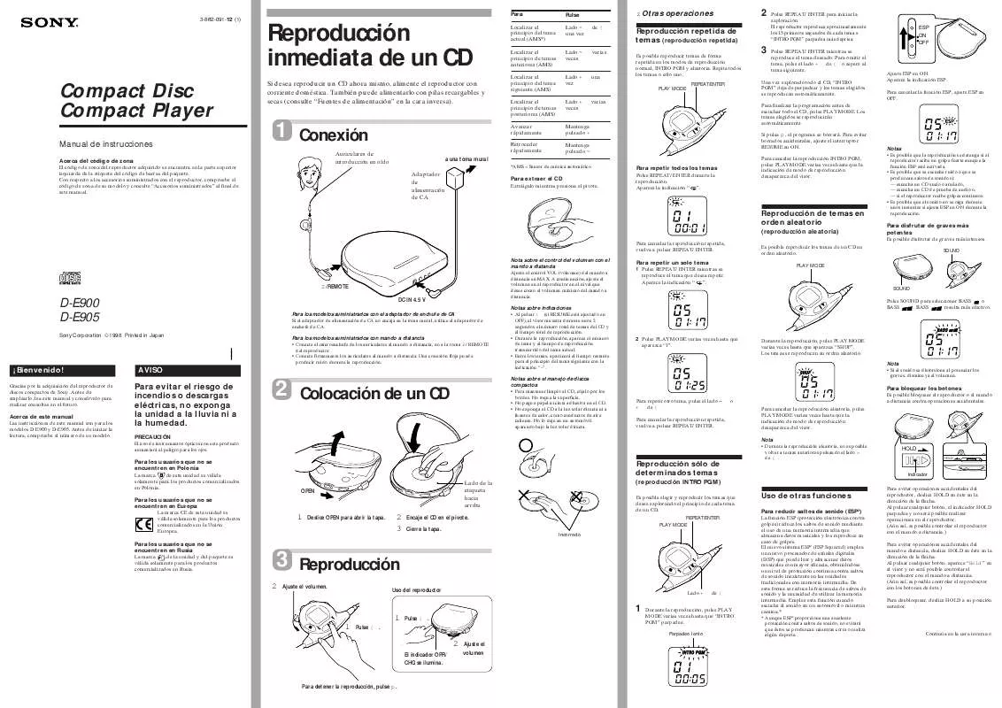 Mode d'emploi SONY D-E905