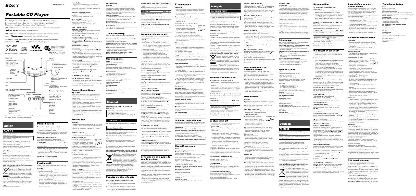 Mode d'emploi SONY D-EJ001