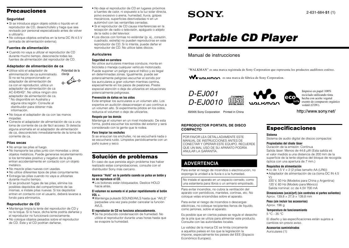 Mode d'emploi SONY D-EJ0010