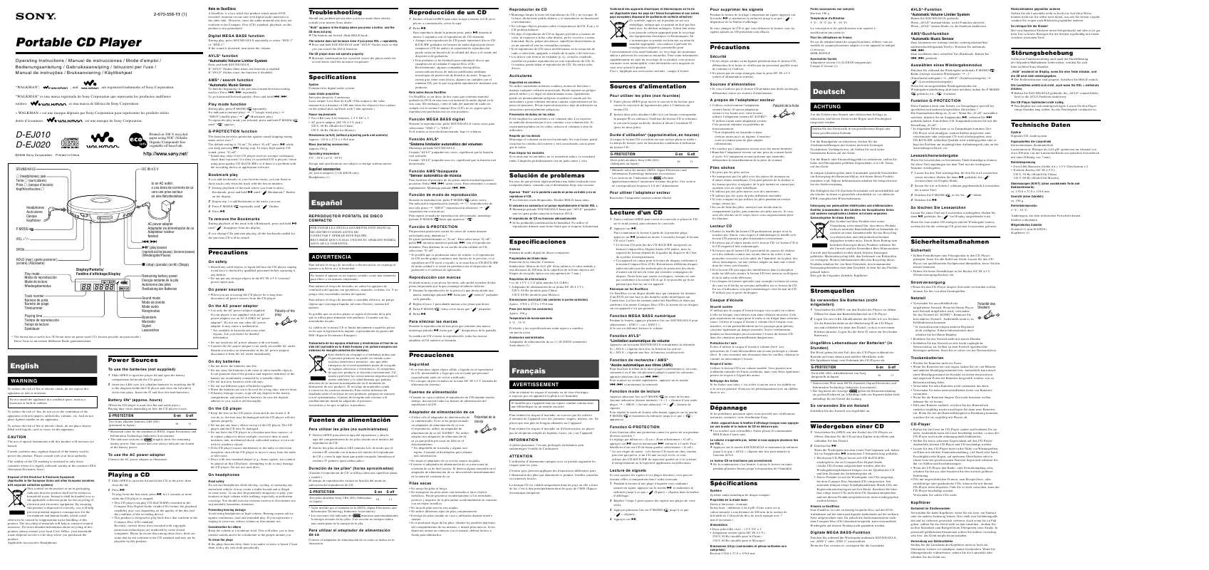 Mode d'emploi SONY D-EJ020