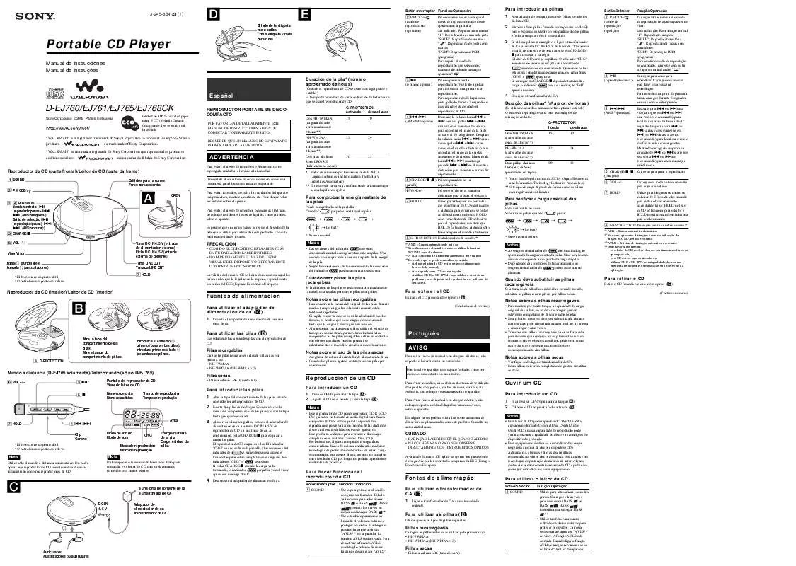 Mode d'emploi SONY D-EJ764