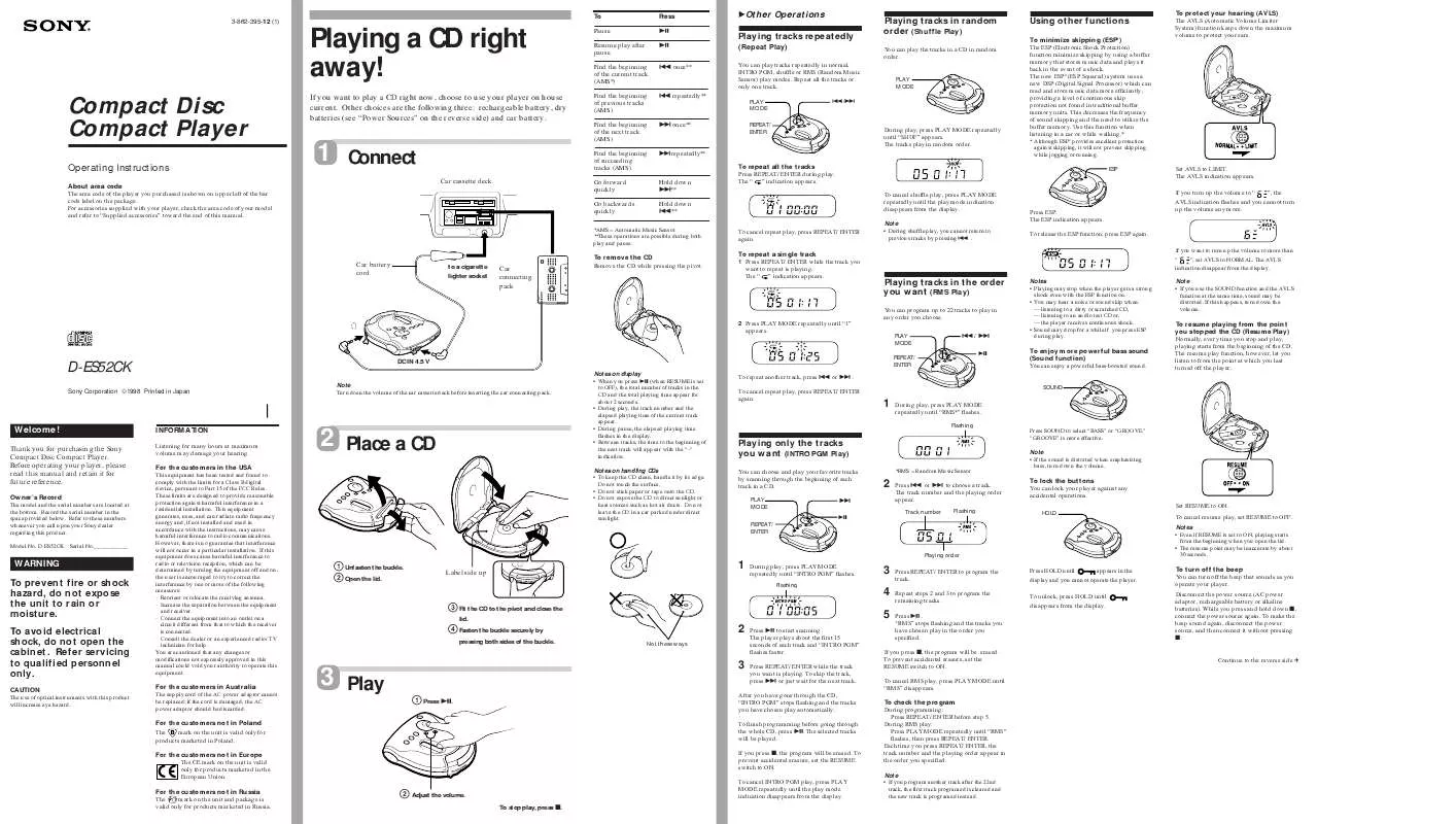 Mode d'emploi SONY D-ES52CK