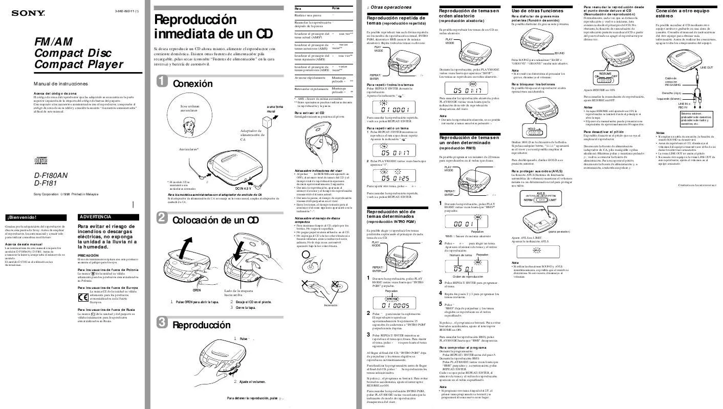 Mode d'emploi SONY D-F180AN