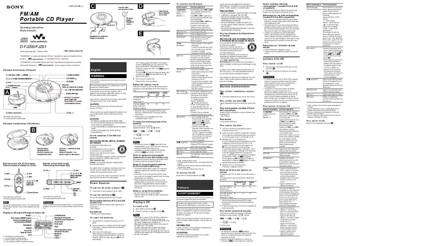 Mode d'emploi SONY D-FJ200