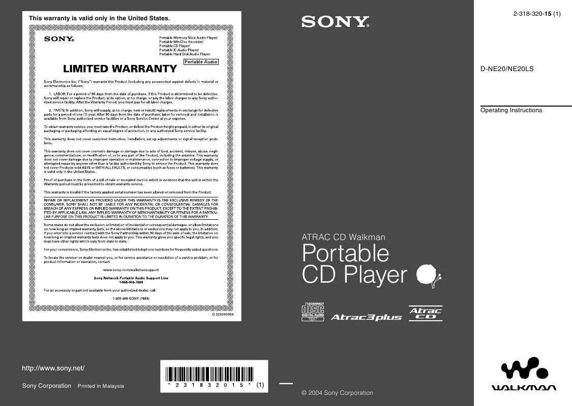 Mode d'emploi SONY D-NE20