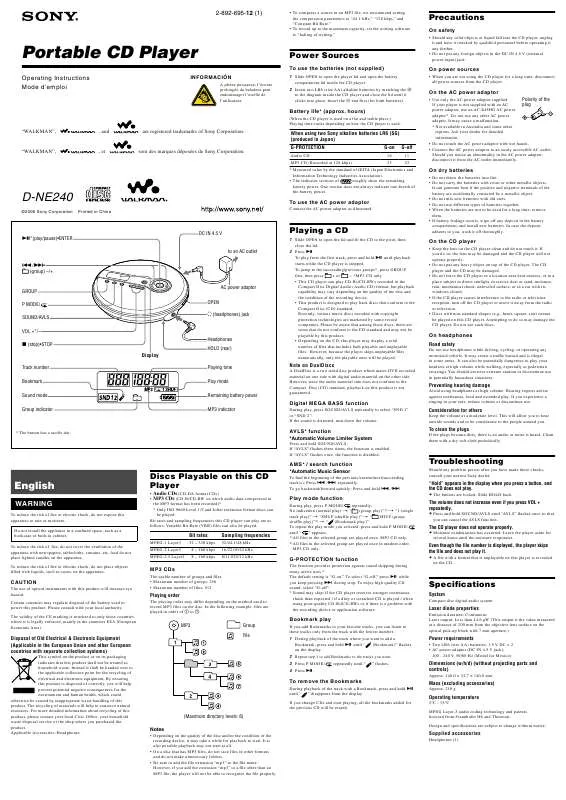 Mode d'emploi SONY D-NE240