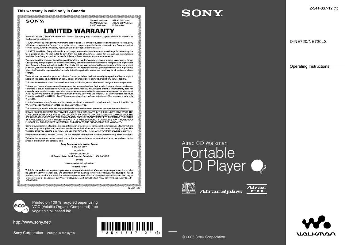 Mode d'emploi SONY D-NE720