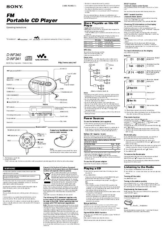 Mode d'emploi SONY D-NF341