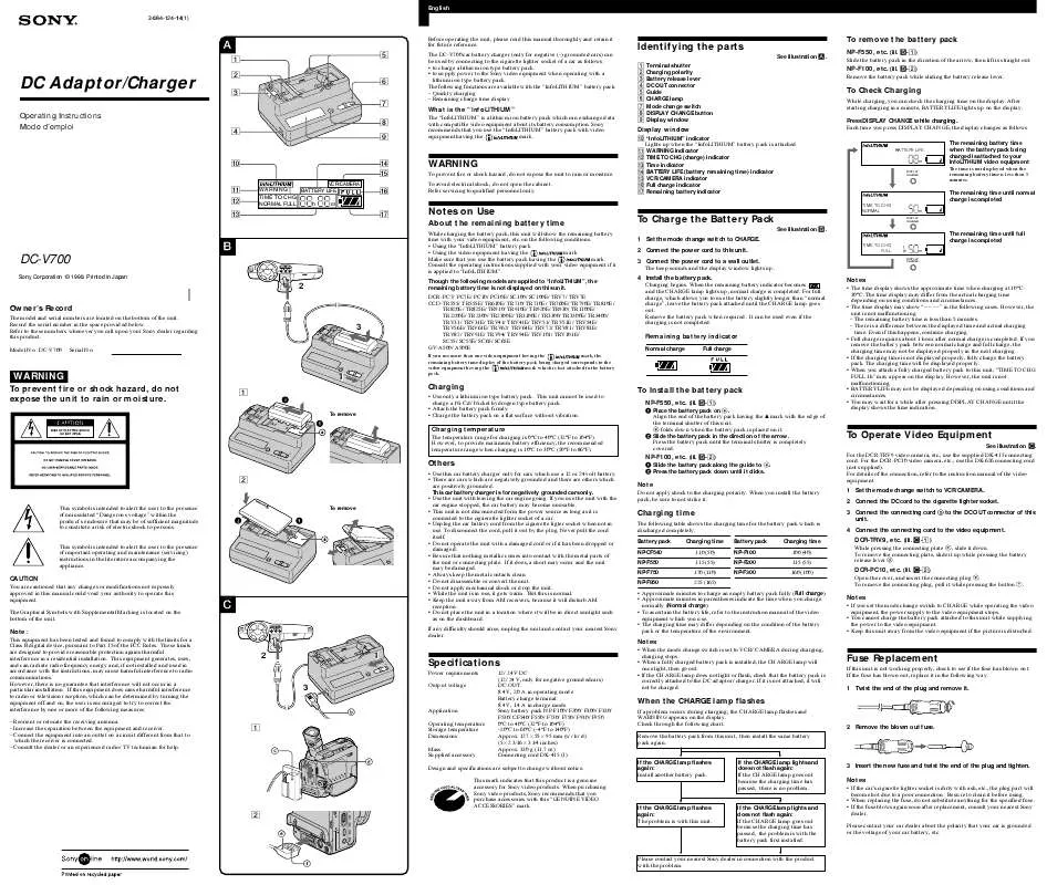 Mode d'emploi SONY DC-V700