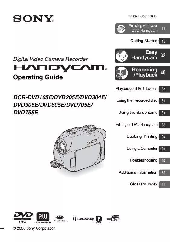 Mode d'emploi SONY DCR-DVD304E