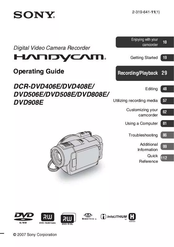 Mode d'emploi SONY DCR-DVD508E