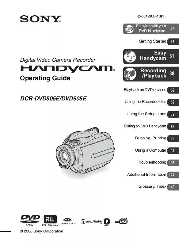 Mode d'emploi SONY DCR-DVD905E