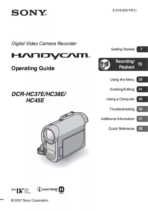 Mode d'emploi SONY DCR-HC38E