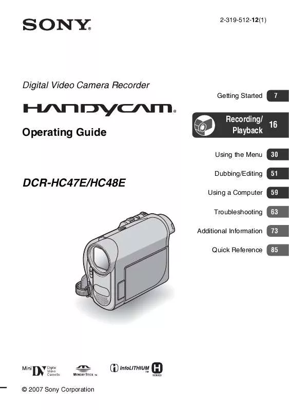 Mode d'emploi SONY DCR-HC47E