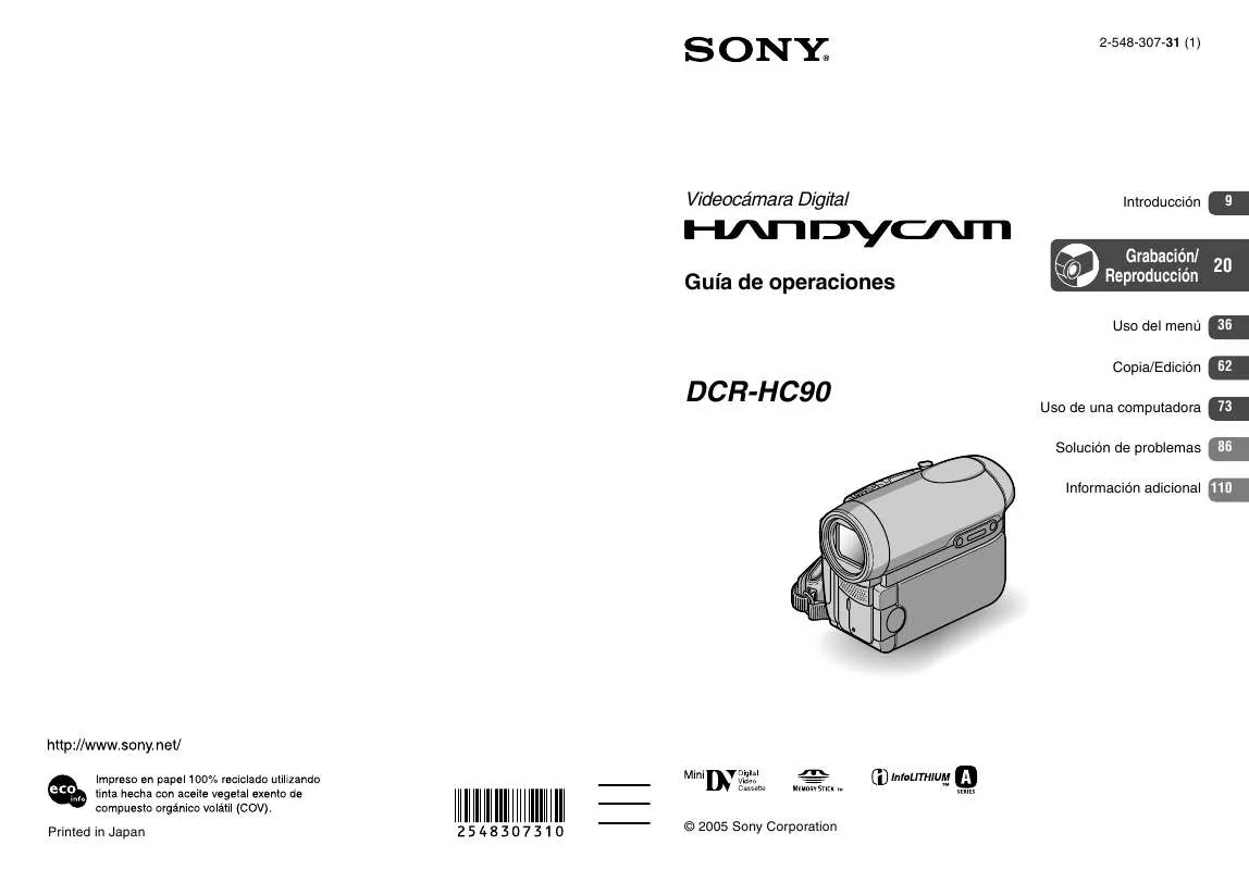 Mode d'emploi SONY DCR-HC90