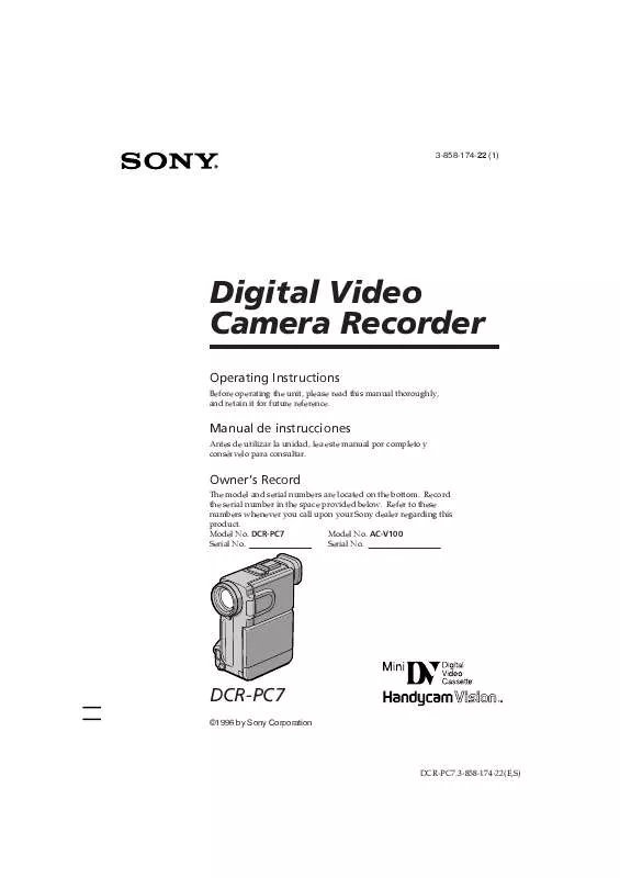 Mode d'emploi SONY DCR-PC7