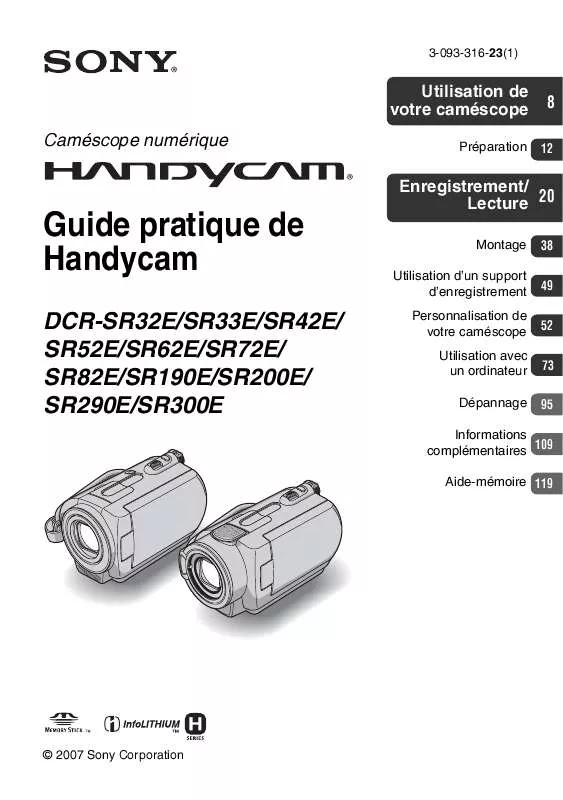 Mode d'emploi SONY DCR-SR300E