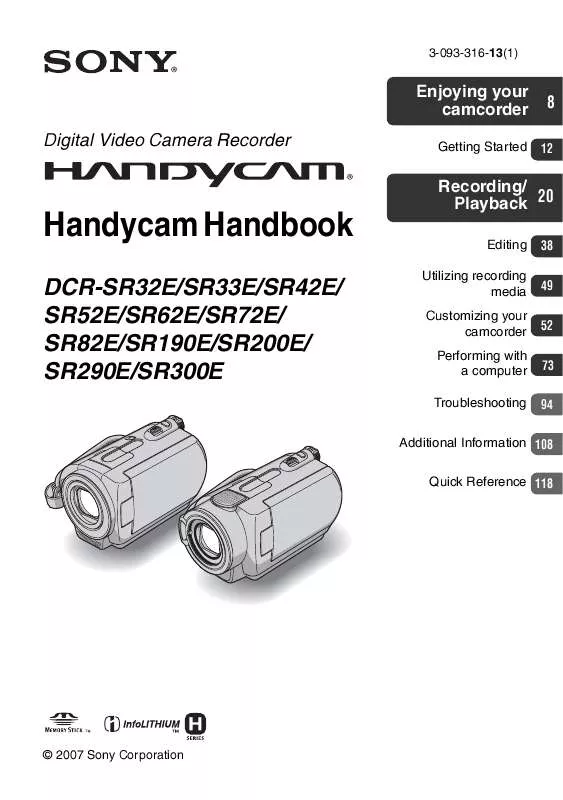 Mode d'emploi SONY DCR-SR32E