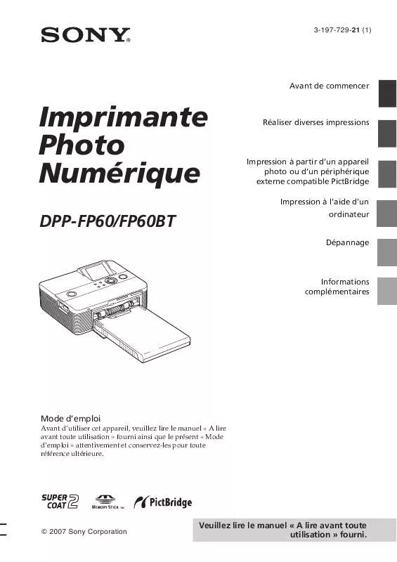 Mode d'emploi SONY DPP-FP60BT