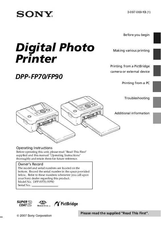 Mode d'emploi SONY DPP-FP70