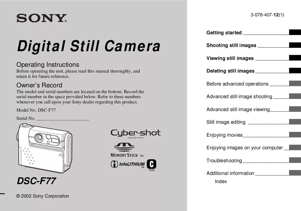 Mode d'emploi SONY CYBER-SHOT DSC-F77