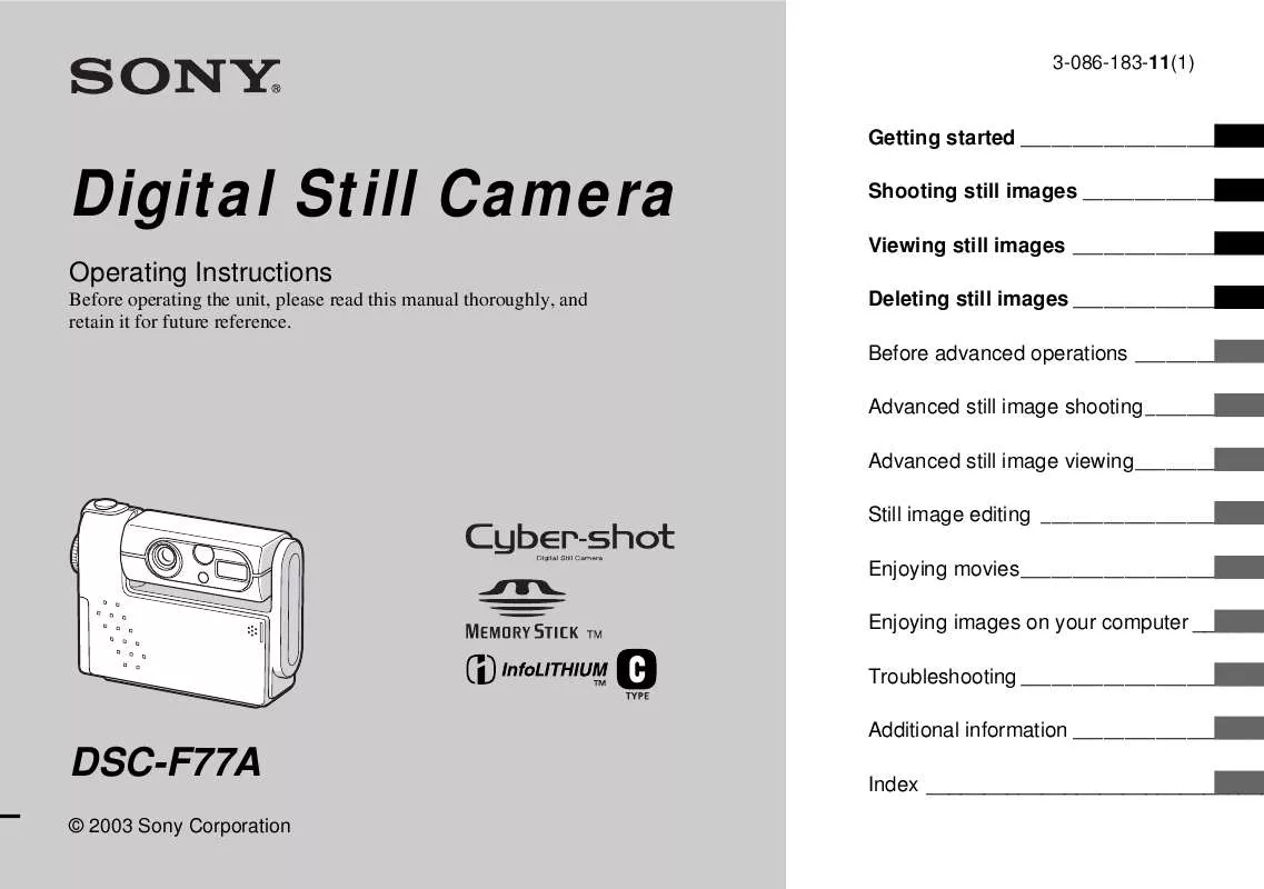 Mode d'emploi SONY CYBER-SHOT DSC-F77A