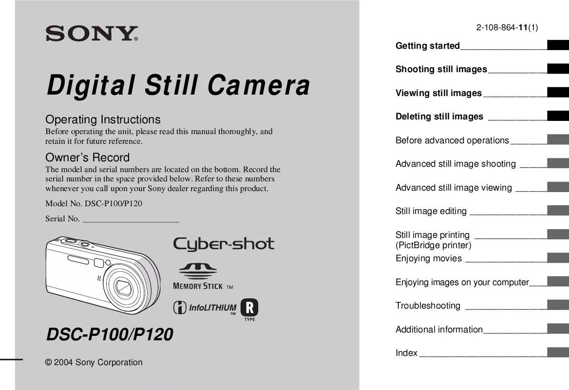 Mode d'emploi SONY CYBER-SHOT DSC-P100