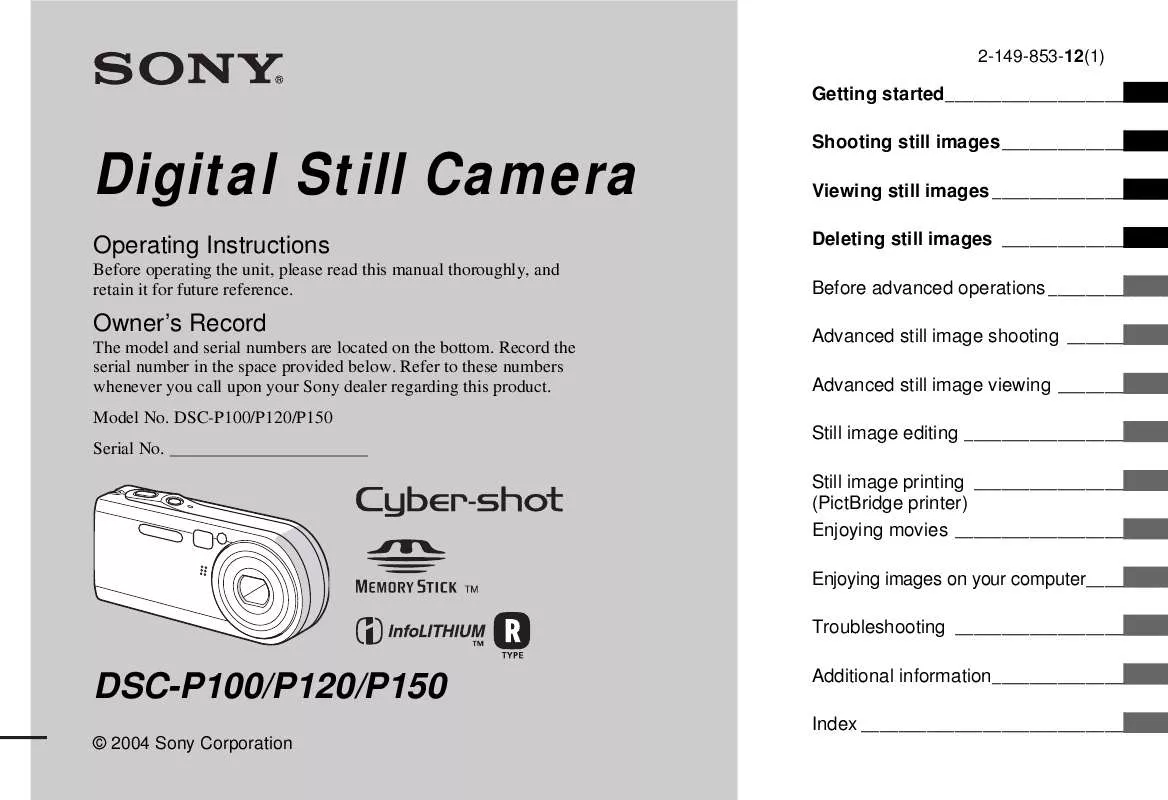 Mode d'emploi SONY CYBER-SHOT DSC-P150