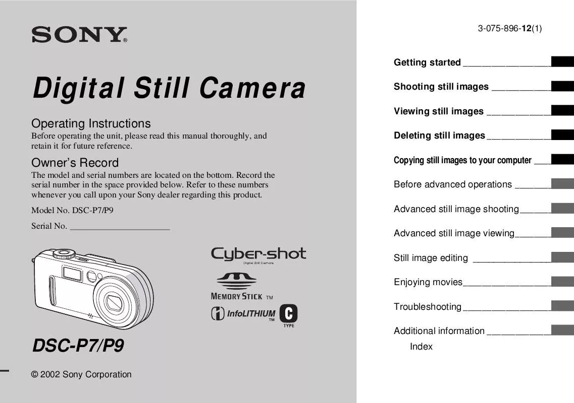 Mode d'emploi SONY CYBER-SHOT DSC-P7