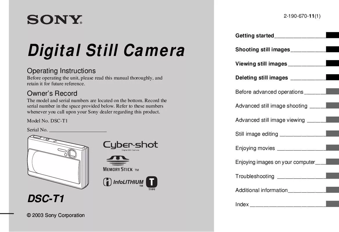 Mode d'emploi SONY CYBER-SHOT DSC-T1