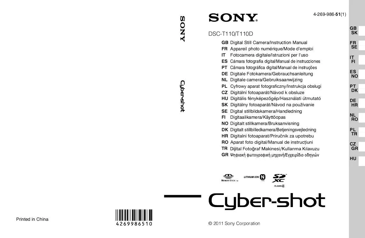 Mode d'emploi SONY CYBER-SHOT DSC-T110D