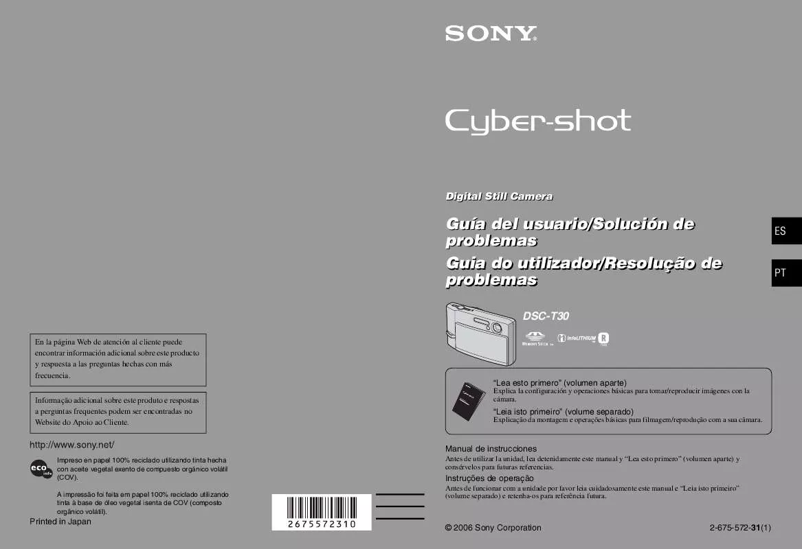 Mode d'emploi SONY CYBER-SHOT DSC-T30/B