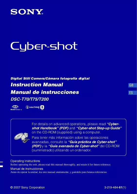 Mode d'emploi SONY CYBER-SHOT DSC-T70/B