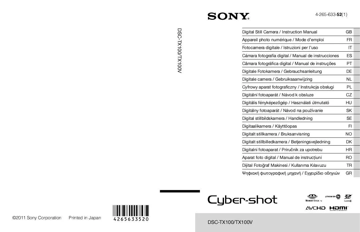 Mode d'emploi SONY CYBER-SHOT DSC-TX100V