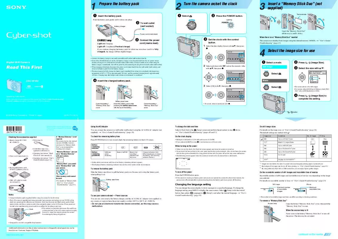 Mode d'emploi SONY CYBER-SHOT DSC-W100