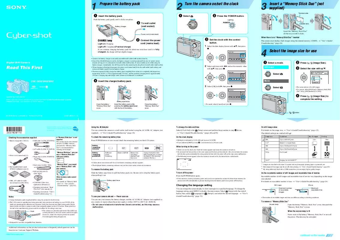 Mode d'emploi SONY CYBER-SHOT DSC-W40