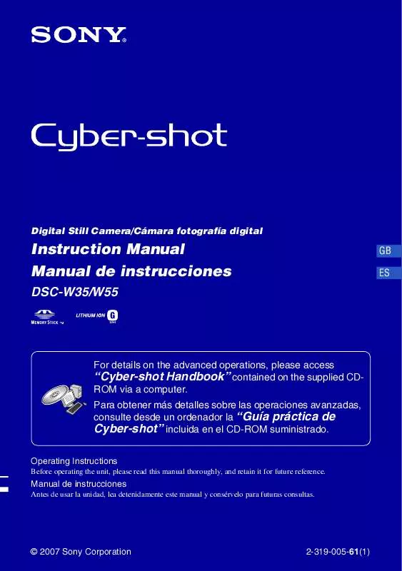 Mode d'emploi SONY CYBER-SHOT DSC-W55BDLBB