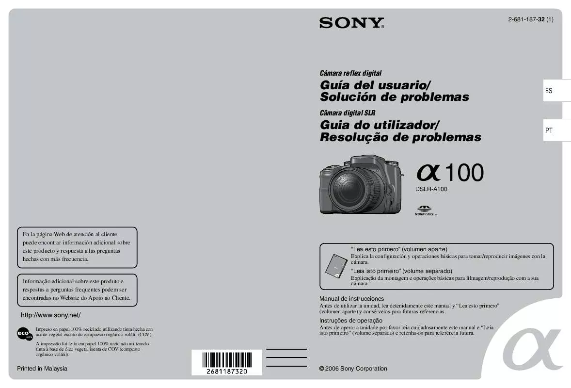 Mode d'emploi SONY ALPHA DSLR-A100K