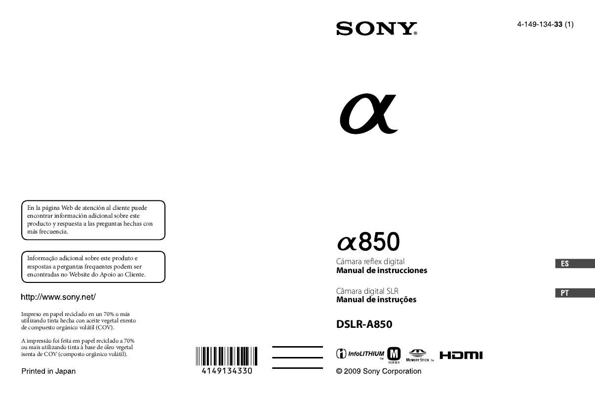 Mode d'emploi SONY DSLR-A850