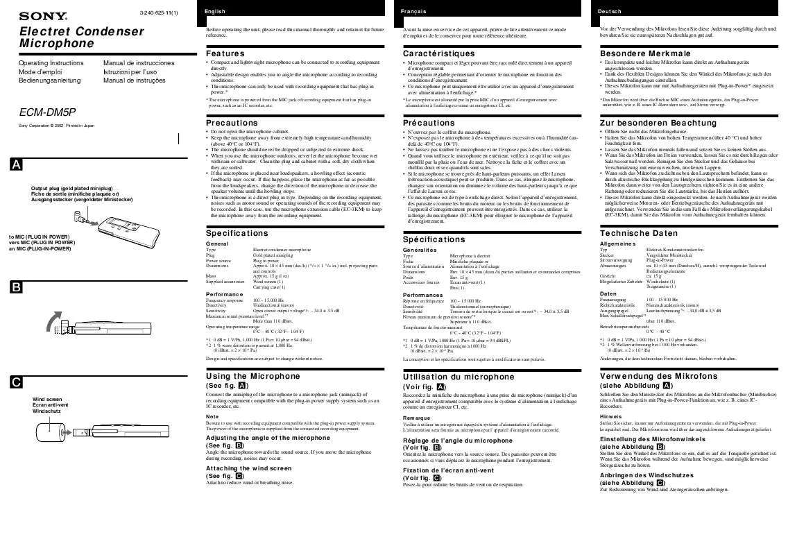 Mode d'emploi SONY ECM-DM5P