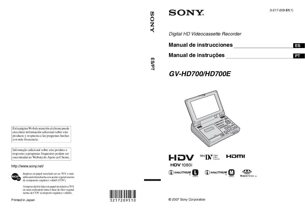 Mode d'emploi SONY GV-HD700E