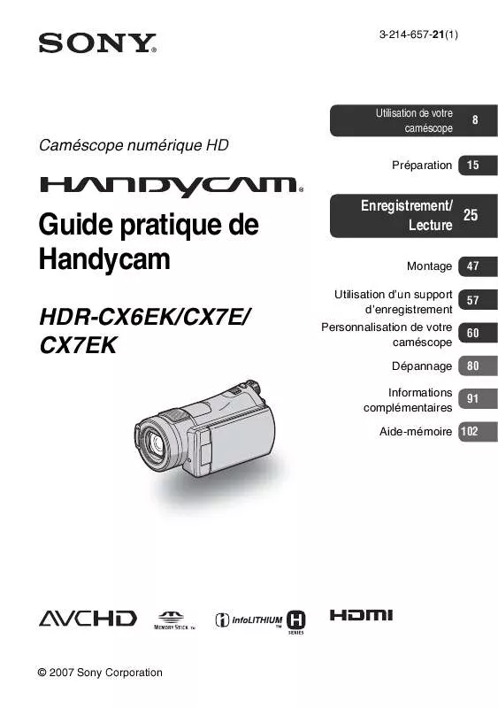 Mode d'emploi SONY HDR-CX6EK