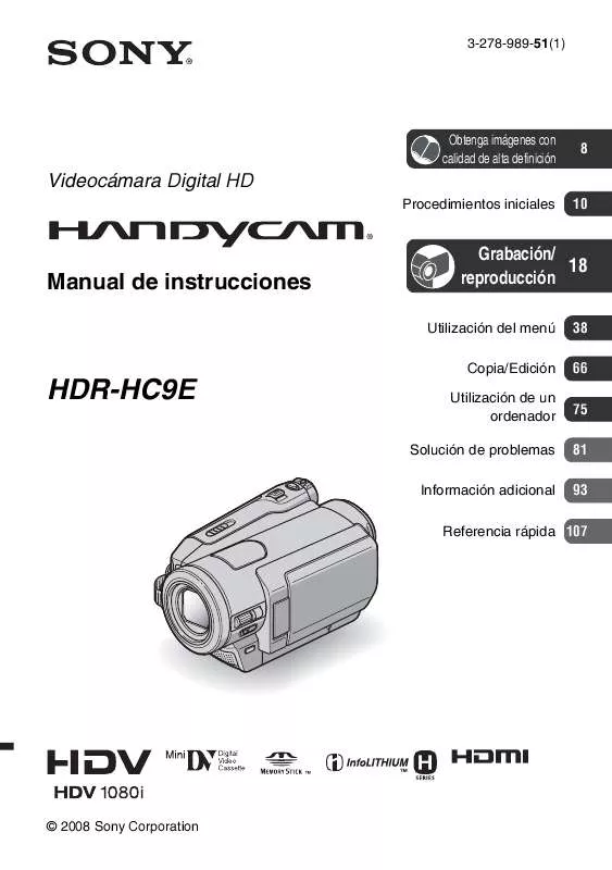 Mode d'emploi SONY HDR-HC9E