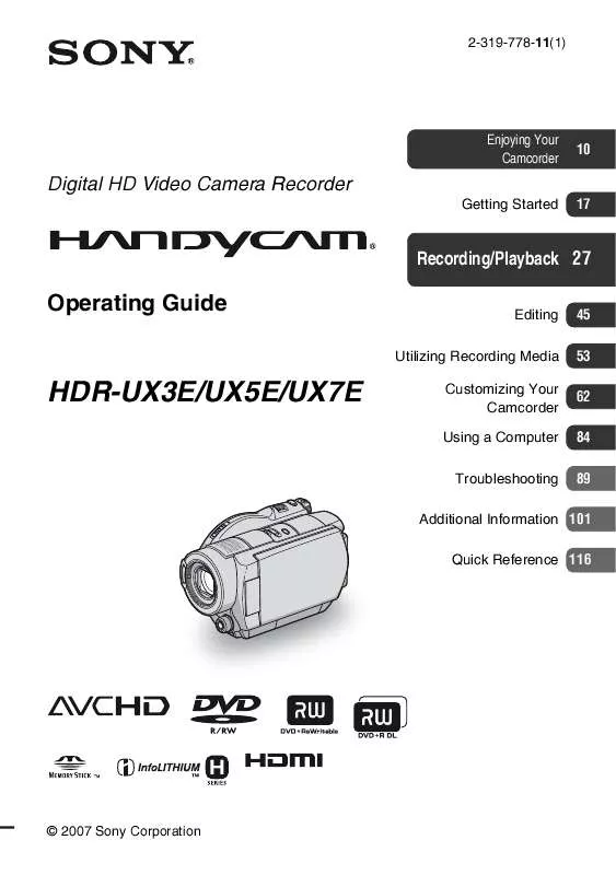 Mode d'emploi SONY HDR-UX3E