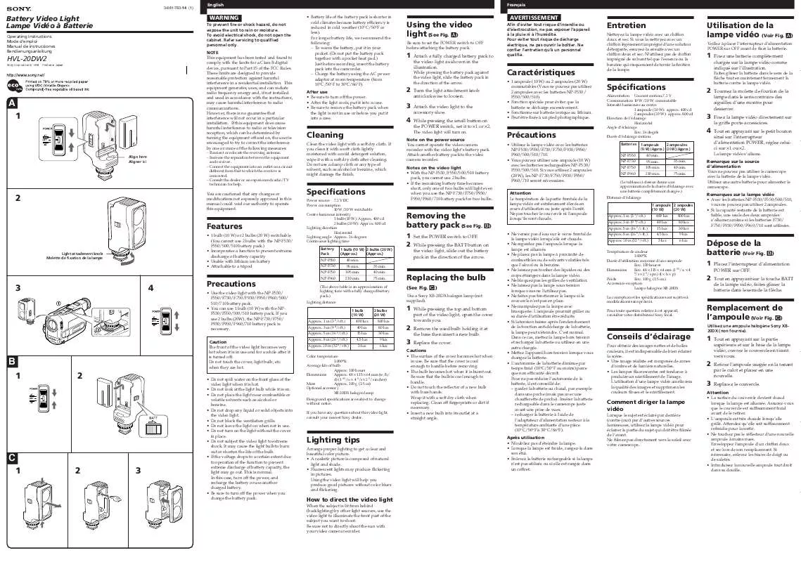 Mode d'emploi SONY HVL-20DW2