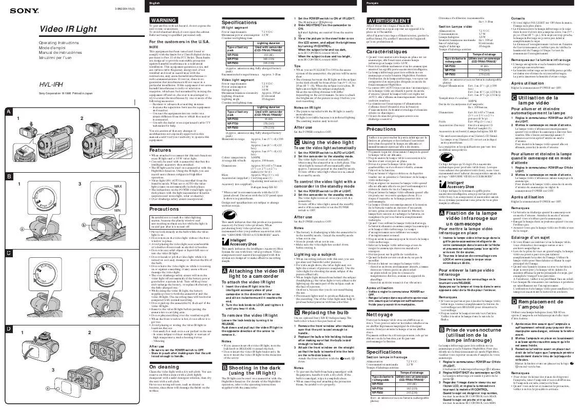 Mode d'emploi SONY HVL-IRH