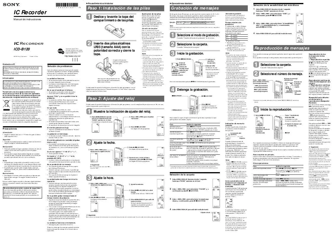 Mode d'emploi SONY ICD-B120