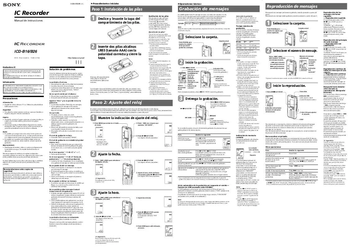 Mode d'emploi SONY ICD-B26