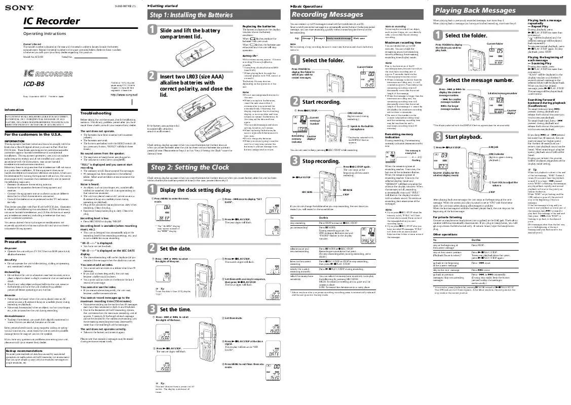 Mode d'emploi SONY ICD-B5